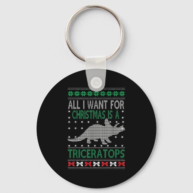 Triceratops Dinosaur Ugly Christmas Design Style F Keychain (Front)