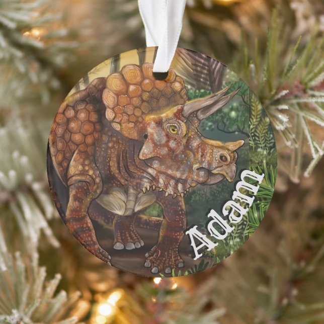 Triceratops Forest Custom Name Ornament (Tree)