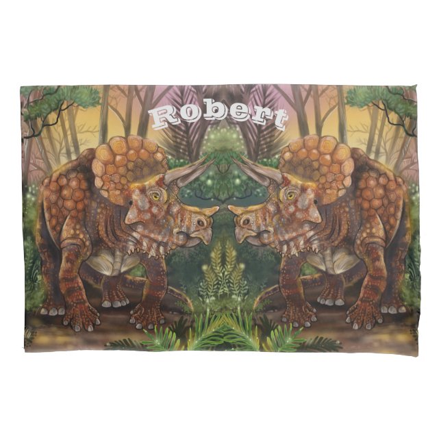 Triceratops Forest Customize your own Name Pillowcase (Front)