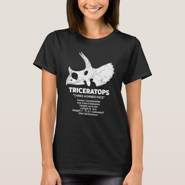 Triceratops Fossil Skull Dinosaur Fact Sheet T-Shirt (Front)