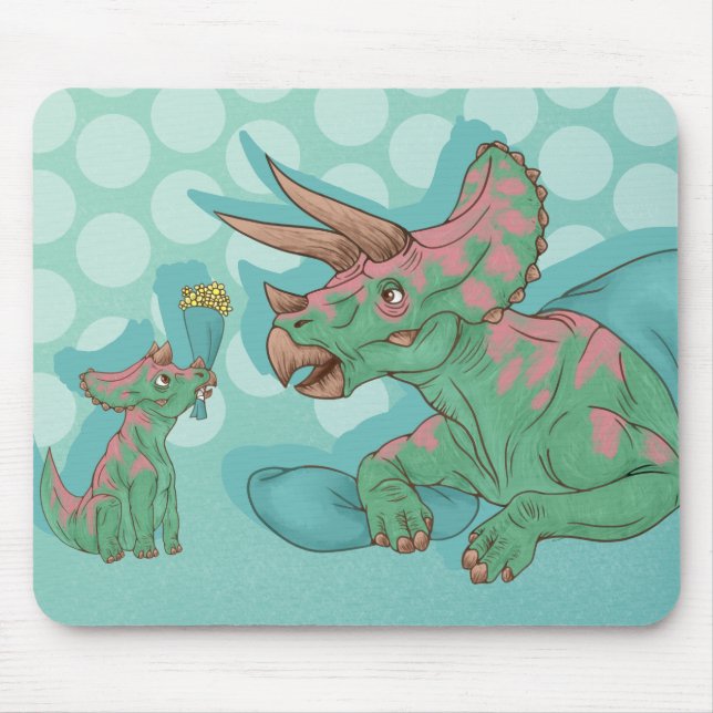 Triceratops Giving Flowers Mouse Pad (Front)