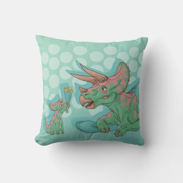 Triceratops Giving Flowers Throw Pillow (Front)