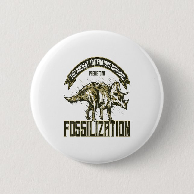Triceratops I Dinosaur Horridus Ancient Fossils Re 2 Inch Round Button (Front)