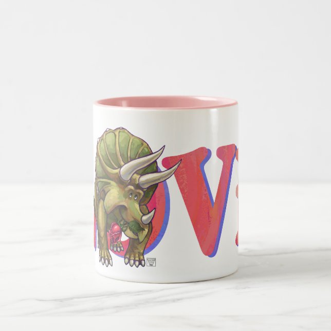 Triceratops In Love Valentine's Day Two-Tone Coffee Mug (Center)