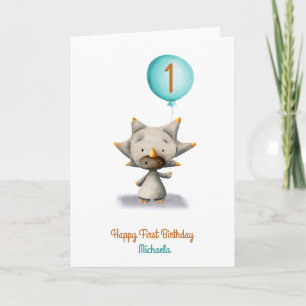 Tricératops mignonnes avec Balloon Carte d'anniver