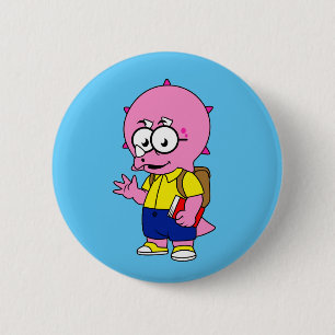 Triceratops Nerd With Backpack And Textbook. 2 Inch Round Button