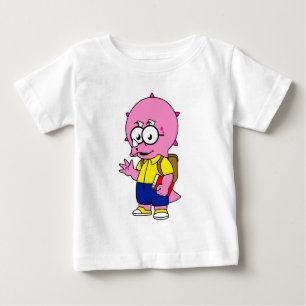 Triceratops Nerd With Backpack And Textbook. Baby T-Shirt