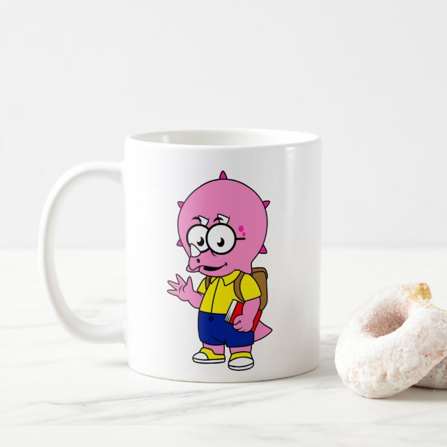 Triceratops Nerd With Backpack And Textbook. Coffee Mug (With Donut)