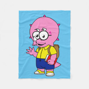 Triceratops Nerd With Backpack And Textbook. Fleece Blanket