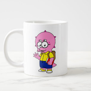 Triceratops Nerd With Backpack And Textbook. Large Coffee Mug