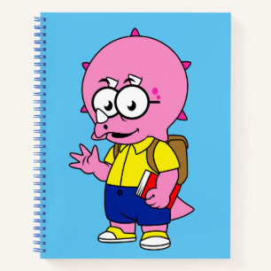 Triceratops Nerd With Backpack And Textbook. Notebook