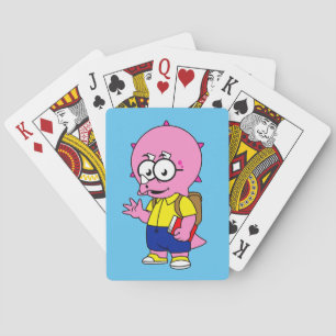Triceratops Nerd With Backpack And Textbook. Playing Cards