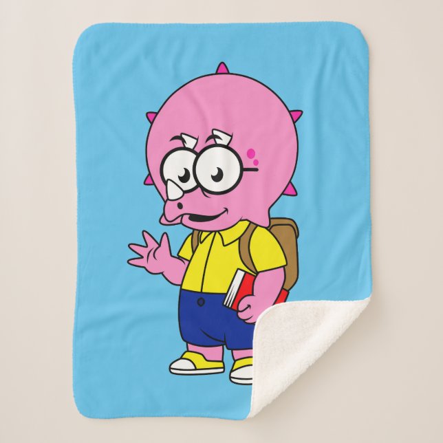 Triceratops Nerd With Backpack And Textbook. Sherpa Blanket (Front)