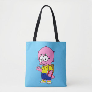 Triceratops Nerd With Backpack And Textbook. Tote Bag