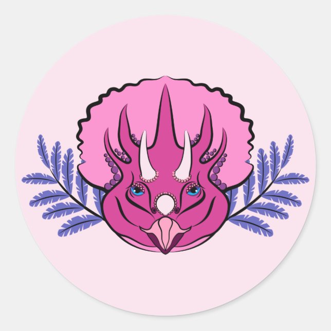 Triceratops Pretty Pink Dinosaur Classic Round Sticker (Front)