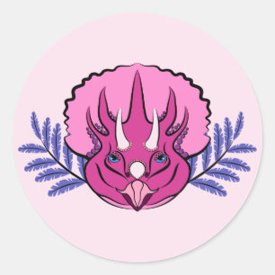 Triceratops Pretty Pink Dinosaur Classic Round Sticker