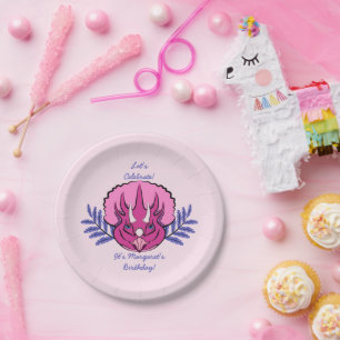 Triceratops Pretty Pink Dinosaur Paper Plate