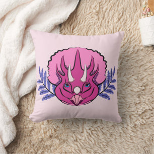 Triceratops Pretty Pink Dinosaur Throw Pillow