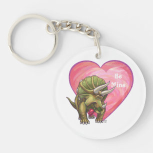 Triceratops Red Rose Heart Keychain