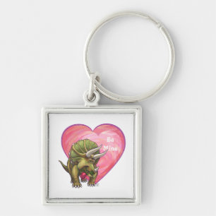 Triceratops Red Rose Heart Keychain
