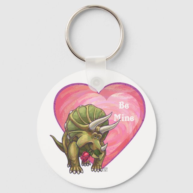 Triceratops Red Rose Heart Keychain (Front)