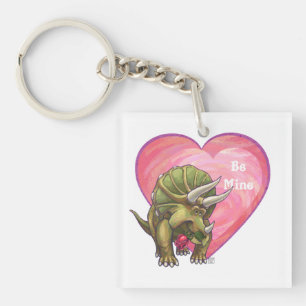 Triceratops Red Rose Heart Keychain