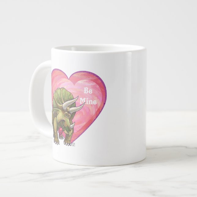 Triceratops Red Rose Heart Large Coffee Mug (Front Left)