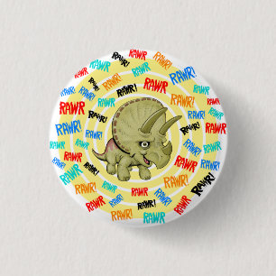 Triceratops says “Rawr!” 1 Inch Round Button