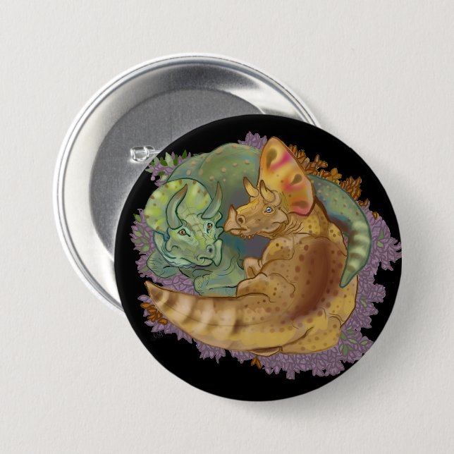 Triceratops Snuggles 3 Inch Round Button (Front & Back)