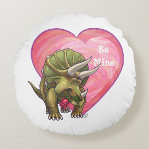 Triceratops Valentine's Day Round Pillow