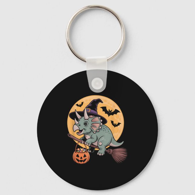 Triceratops Witch Hat Pumpkin Halloween Costume Me Keychain (Front)