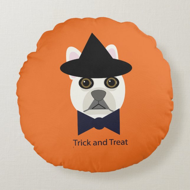 TRICK AND TREAT FRENCHIE ROUND PILLOW (Front)