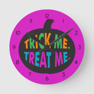 Trick Me Treat Me, Halloween Multi-Color  Round Clock