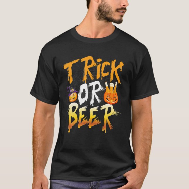 Trick Or Beer Halloween Pumpkin Costume Alcohol Me T-Shirt (Front)