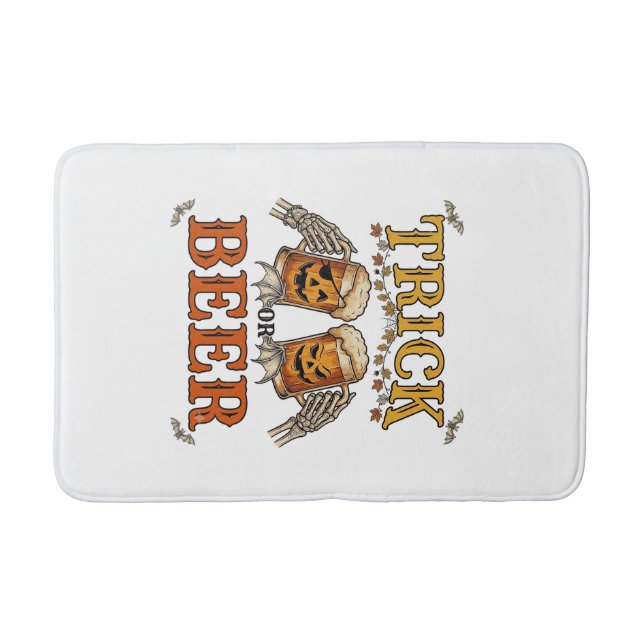 Trick Or Beer Halloween Pumpkin Mug Skeleton Hands Bath Mat (Front)