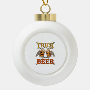 Trick Or Beer Halloween Pumpkin Mug Skeleton Hands Ceramic Ball Christmas Ornament