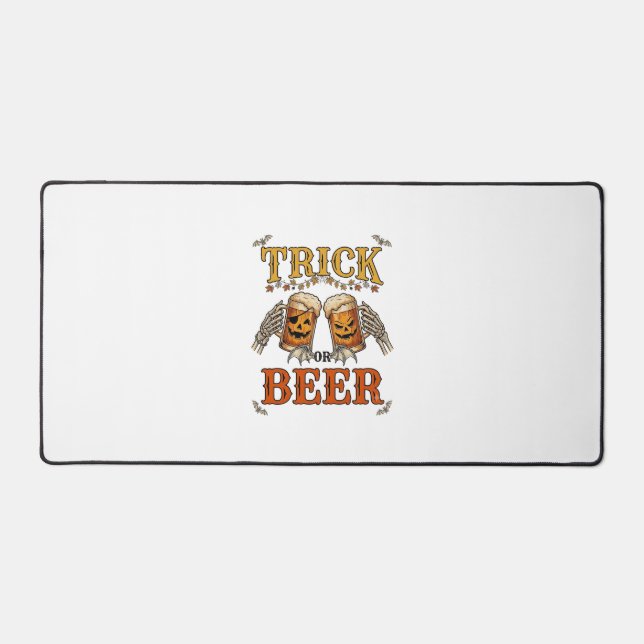 Trick Or Beer Halloween Pumpkin Mug Skeleton Hands Desk Mat (Front)