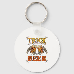 Trick Or Beer Halloween Pumpkin Mug Skeleton Hands Keychain