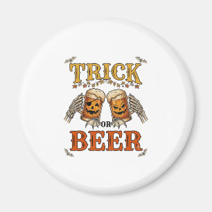 Trick Or Beer Halloween Pumpkin Mug Skeleton Hands Magnet