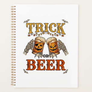 Trick Or Beer Halloween Pumpkin Mug Skeleton Hands Planner