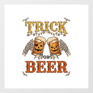 Trick Or Beer Halloween Pumpkin Mug Skeleton Hands Window Cling