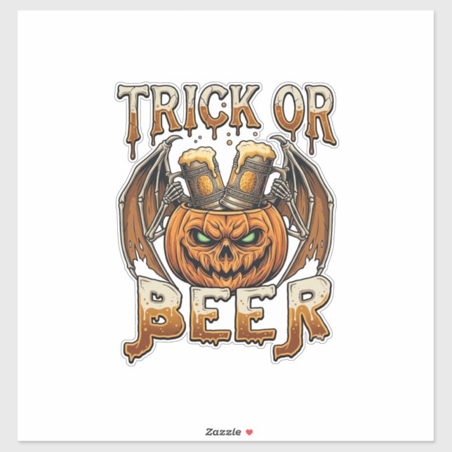 Trick Or Beer Halloween Pumpkin Skeleton Wings Mug (Sheet)