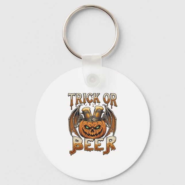 Trick Or Beer Halloween Pumpkin Skeleton Wings Mug Keychain (Front)