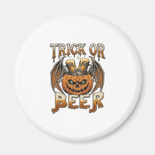 Trick Or Beer Halloween Pumpkin Skeleton Wings Mug Magnet