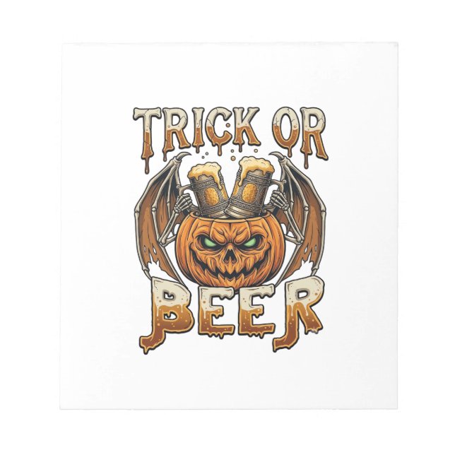 Trick Or Beer Halloween Pumpkin Skeleton Wings Mug Notepad (Front)