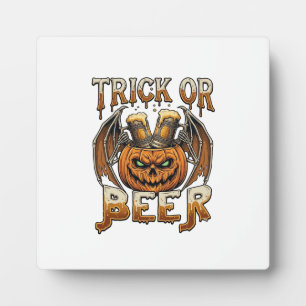 Trick Or Beer Halloween Pumpkin Skeleton Wings Mug Plaque