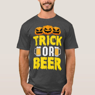 Trick Or Beer Pumpkin Drinking Beer Funny Hallowee T-Shirt