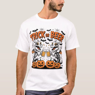 Trick or Beer Skeleton Dragons Halloween Art T-Shirt