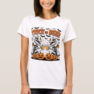 Trick or Beer Skeleton Dragons Halloween Art T-Shirt