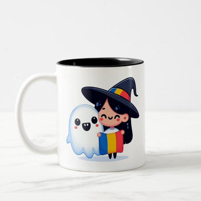 Trick or ceva dulce ghost witch - Romanian Mug (Left)